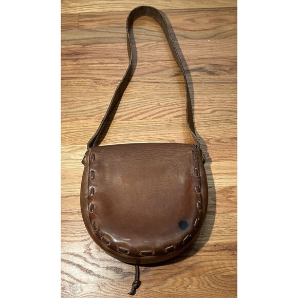 Vintage 70s Leather Handmade Purse Shoulder Bag With Antler Closures Hippy Boho - Picture 6 of 10